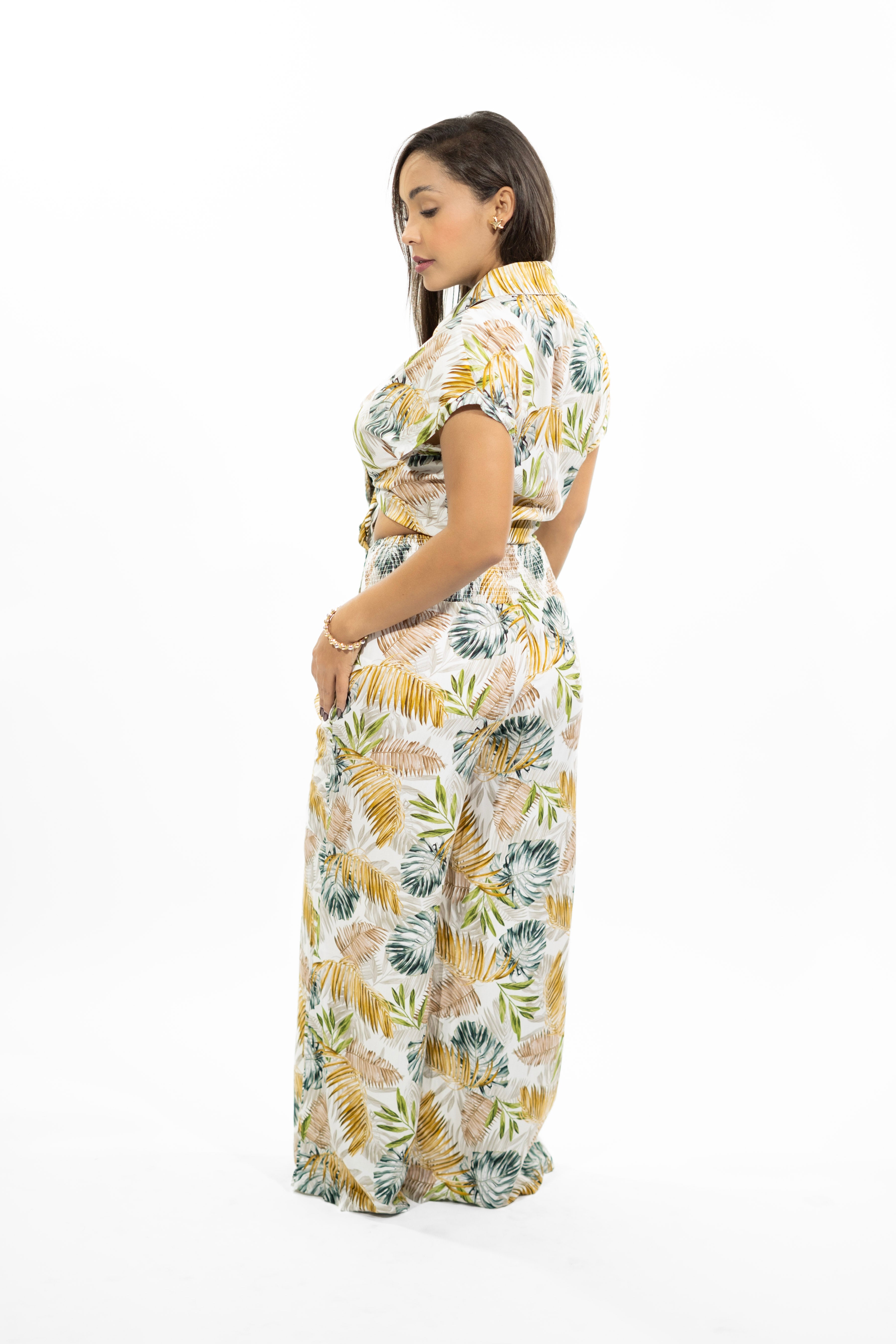 Olive Green Tie-Front Shirt & Pants Set