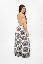Ivory & Black Halter Tie-Front Jumpsuit
