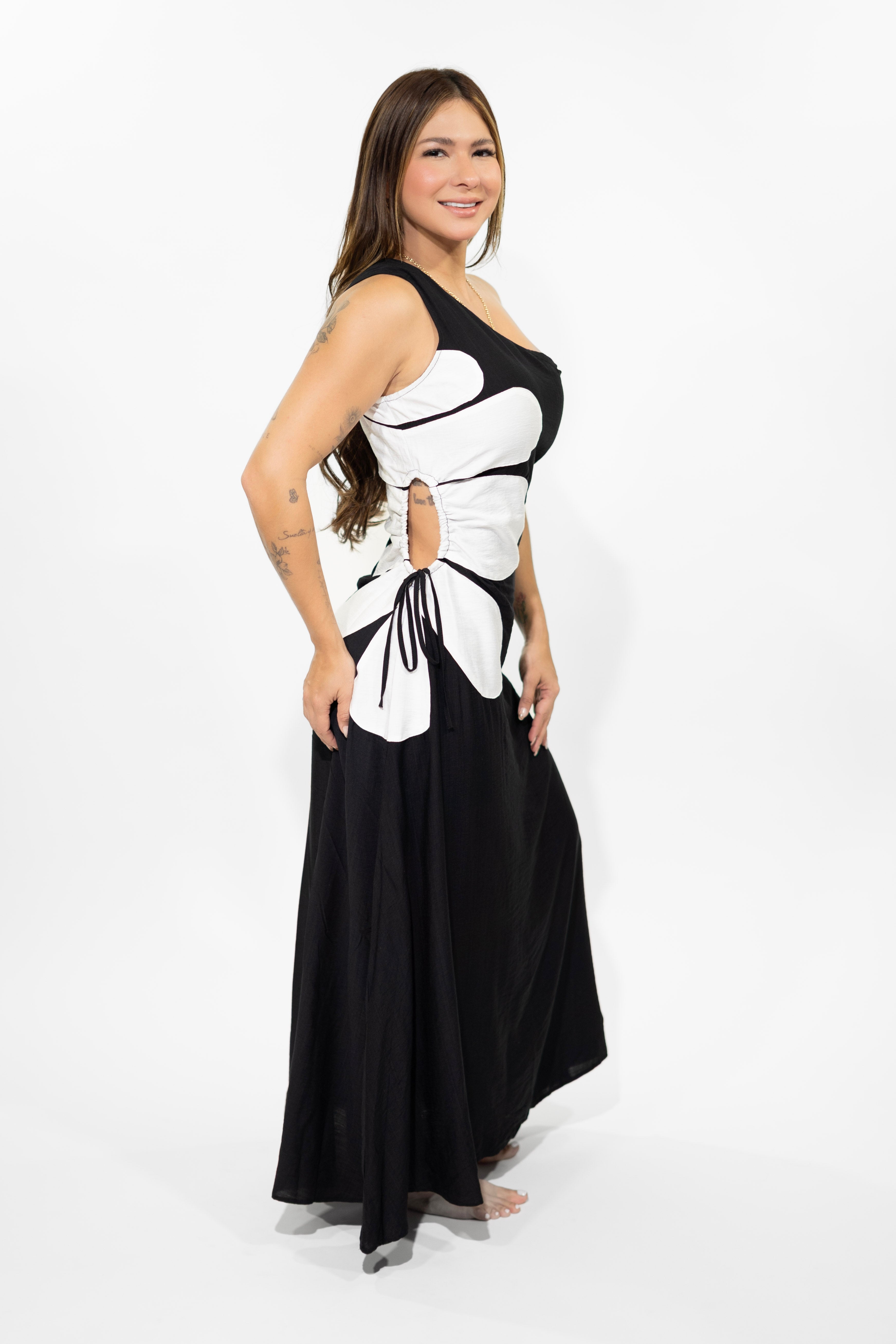 White Flower Black Dress