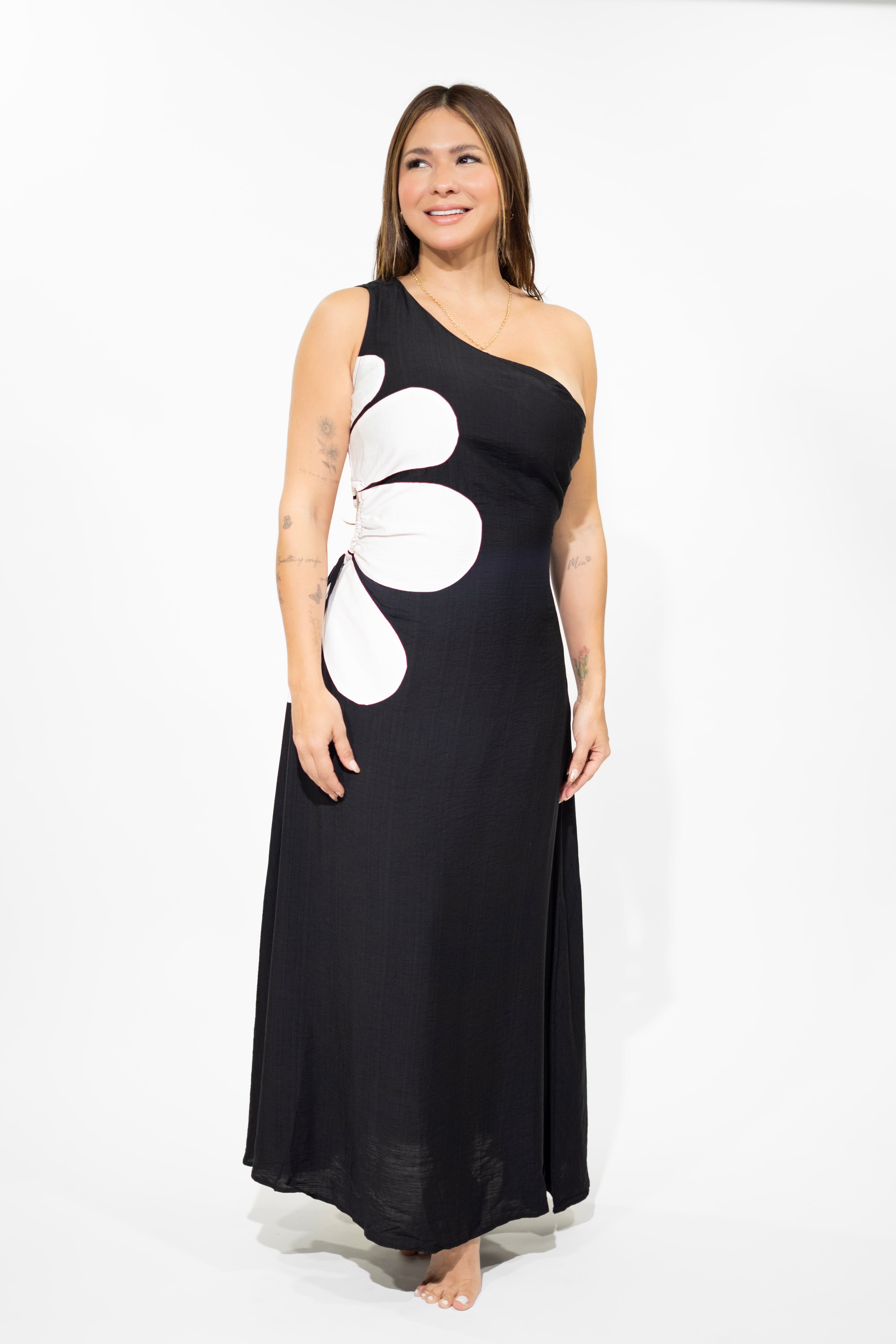 White Flower Black Dress