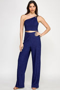 Navy Wood Detail Pant Set