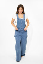 Washed Denim Overall with Cargo Pockets