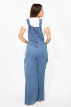 Washed Denim Overall with Cargo Pockets