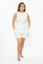 White Solid Woven Vest
