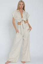 Oatmeal Elastic Waistband Pants