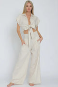 Oatmeal Tie-Front Top