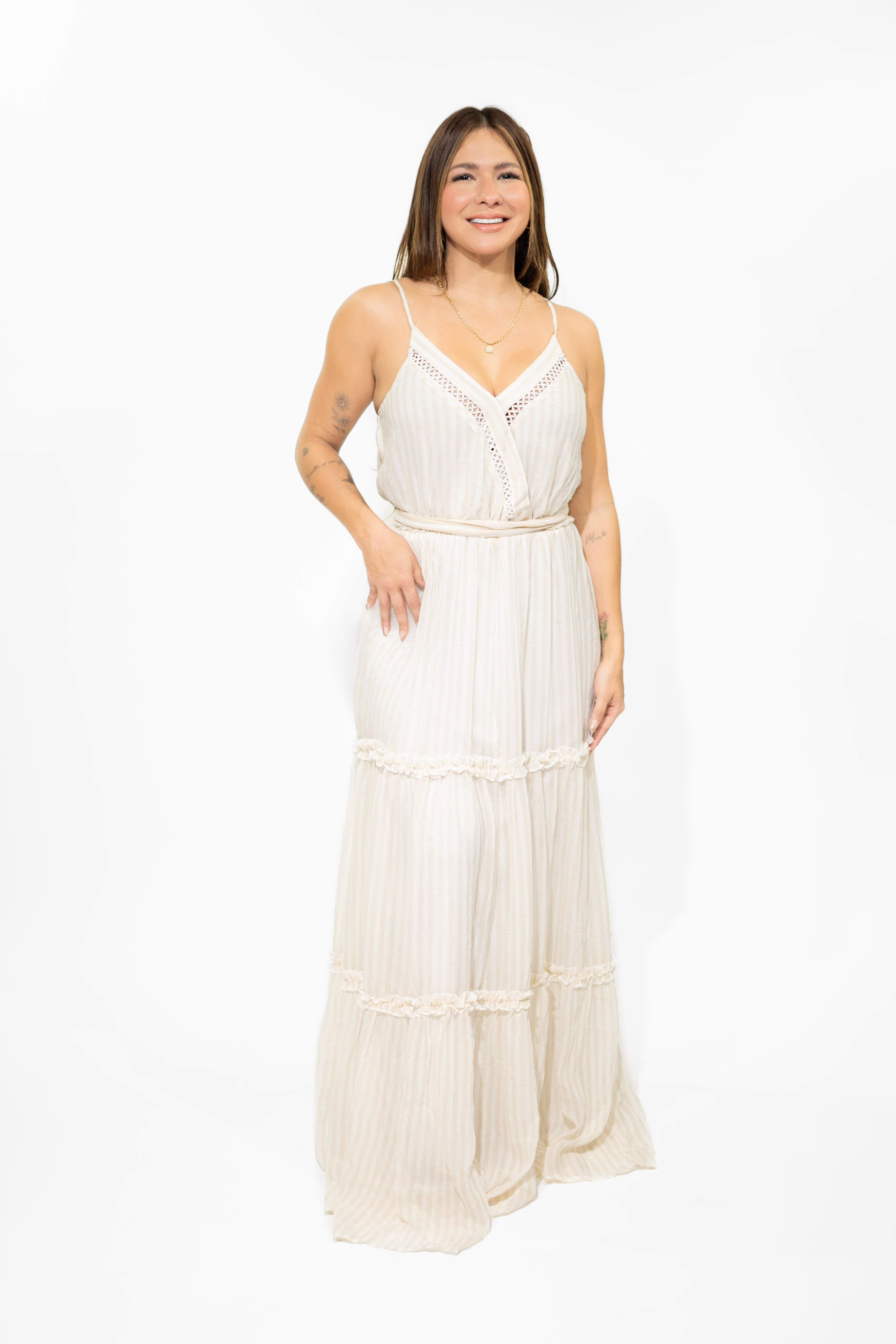 Woven Surplice Neck Maxi Dress with Tiered Skirt