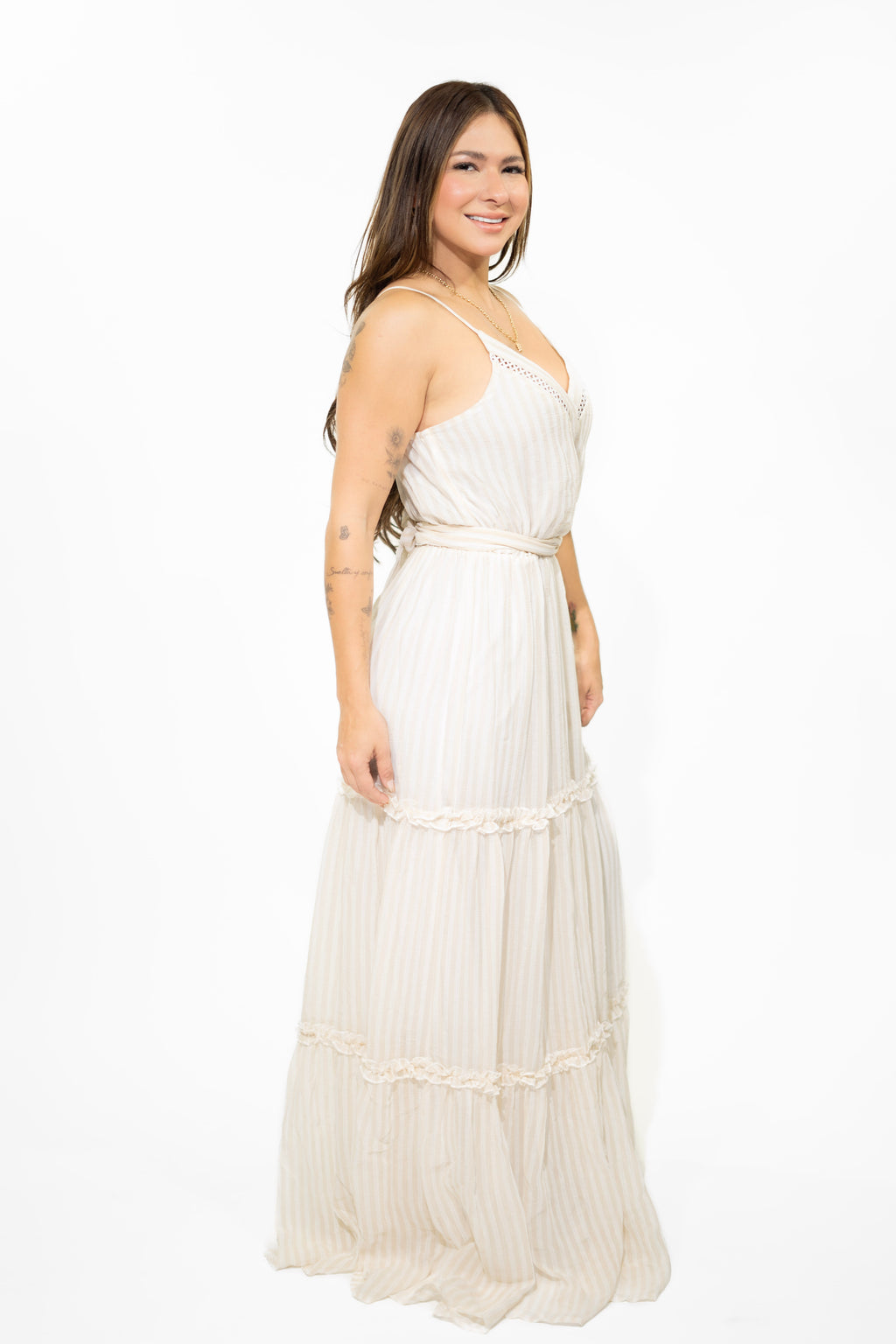 Woven Surplice Neck Maxi Dress with Tiered Skirt