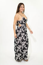 Floral Black Tie Maxi Dress