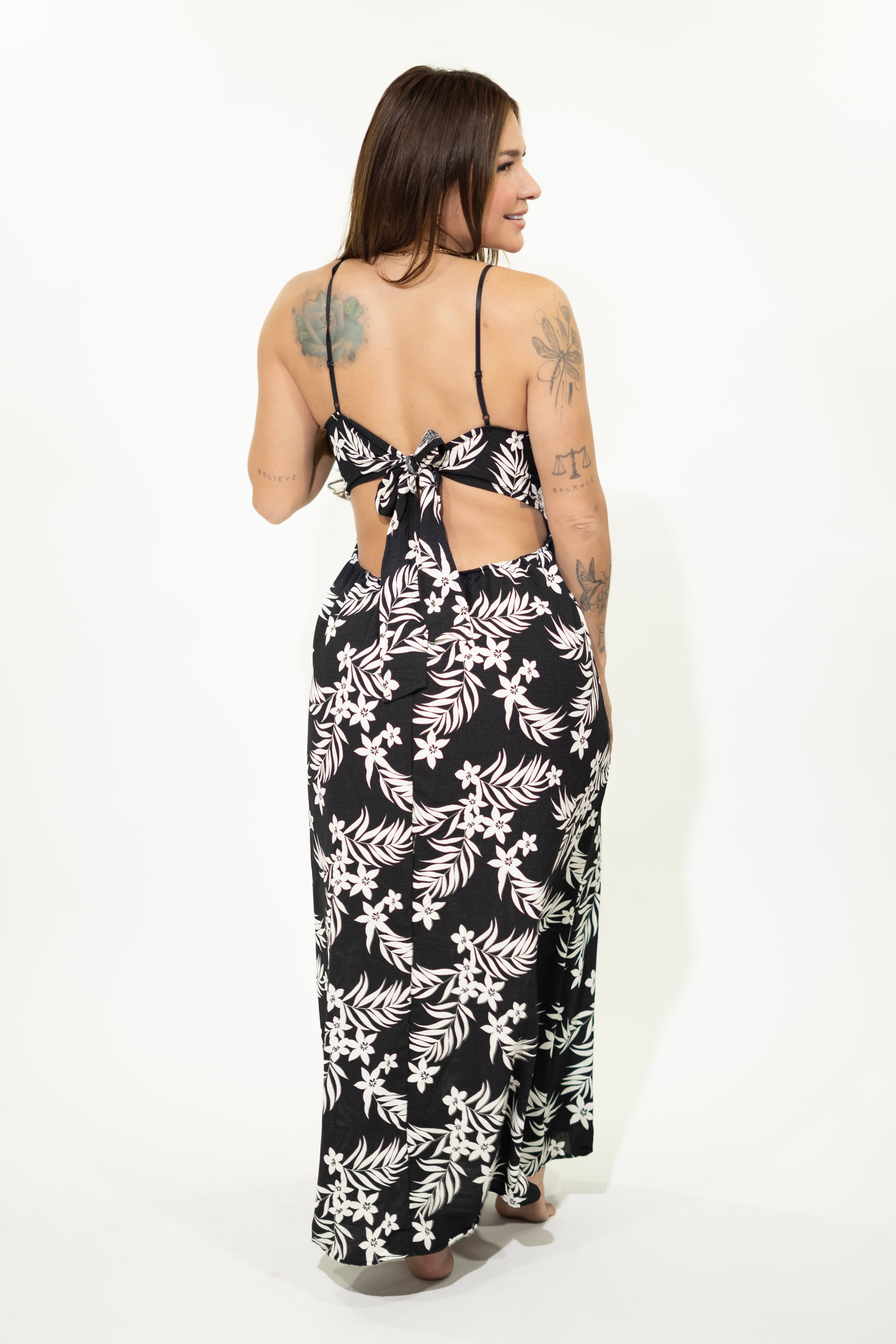 Floral Black Tie Maxi Dress