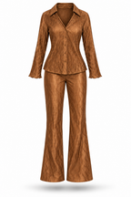 Bronze V-Neck Shirt With Buttons