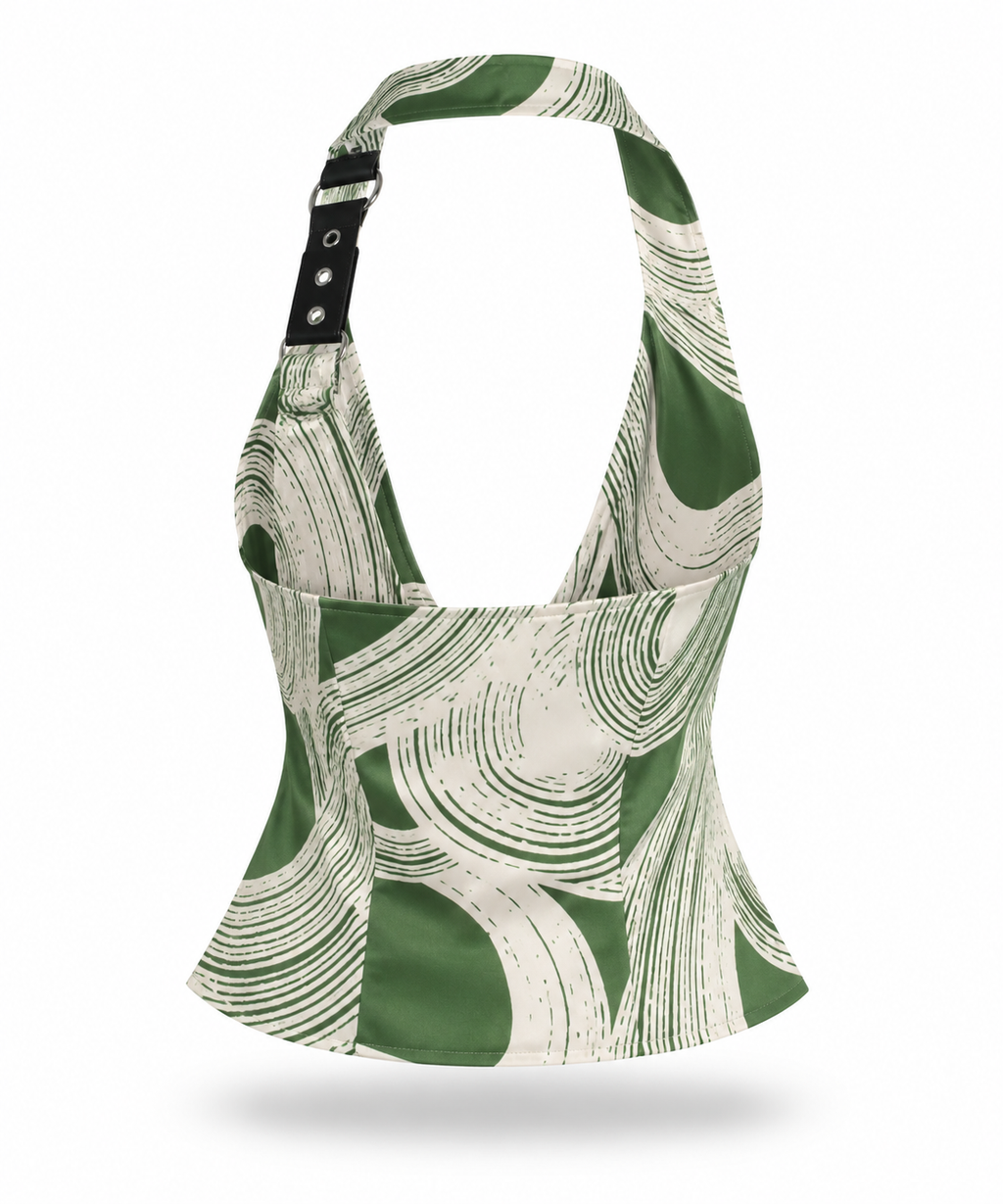 Green Printed Cowl Halter & Wide Leg Pant Set