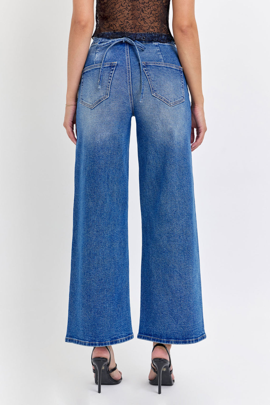 High-Rise Wide Leg Crop with Back Lace Detail