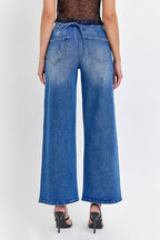 High-Rise Wide Leg Crop with Back Lace Detail
