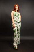 Green Printed Cowl Halter & Wide Leg Pant Set