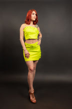 Lime Pleated Ruffle Tube W/Mini Skirt Set