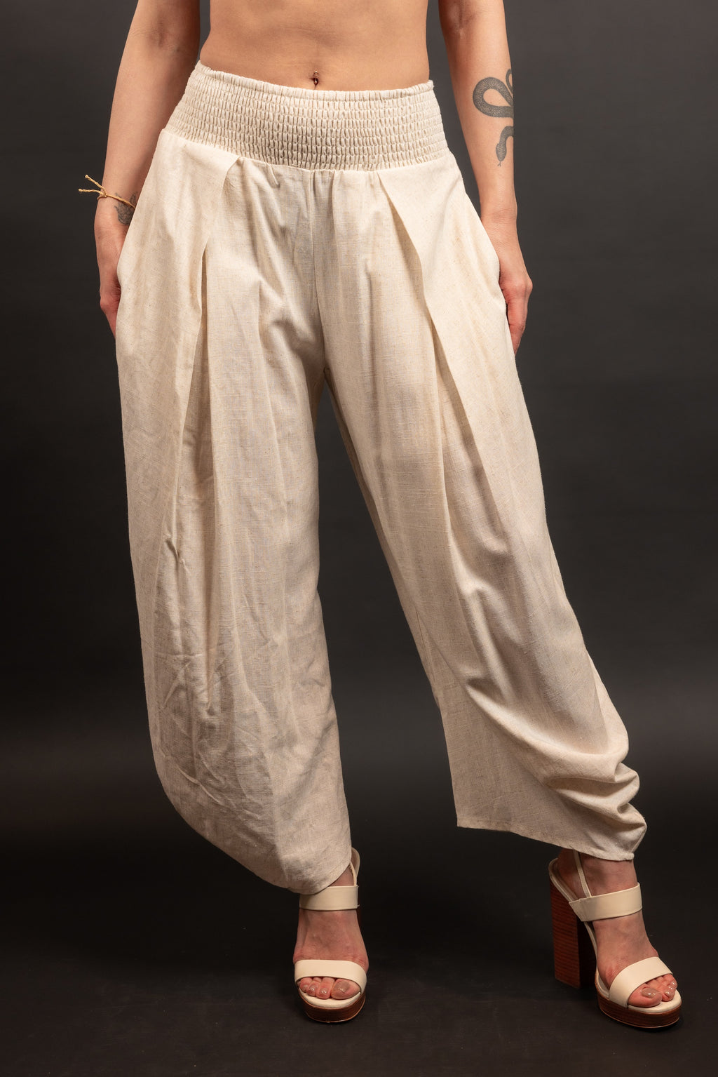 Oatmeal Waisted Band Long Pants