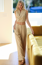 Beige High Waisted Long Pants