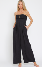 Black Smocked Stripe Jumpsuit