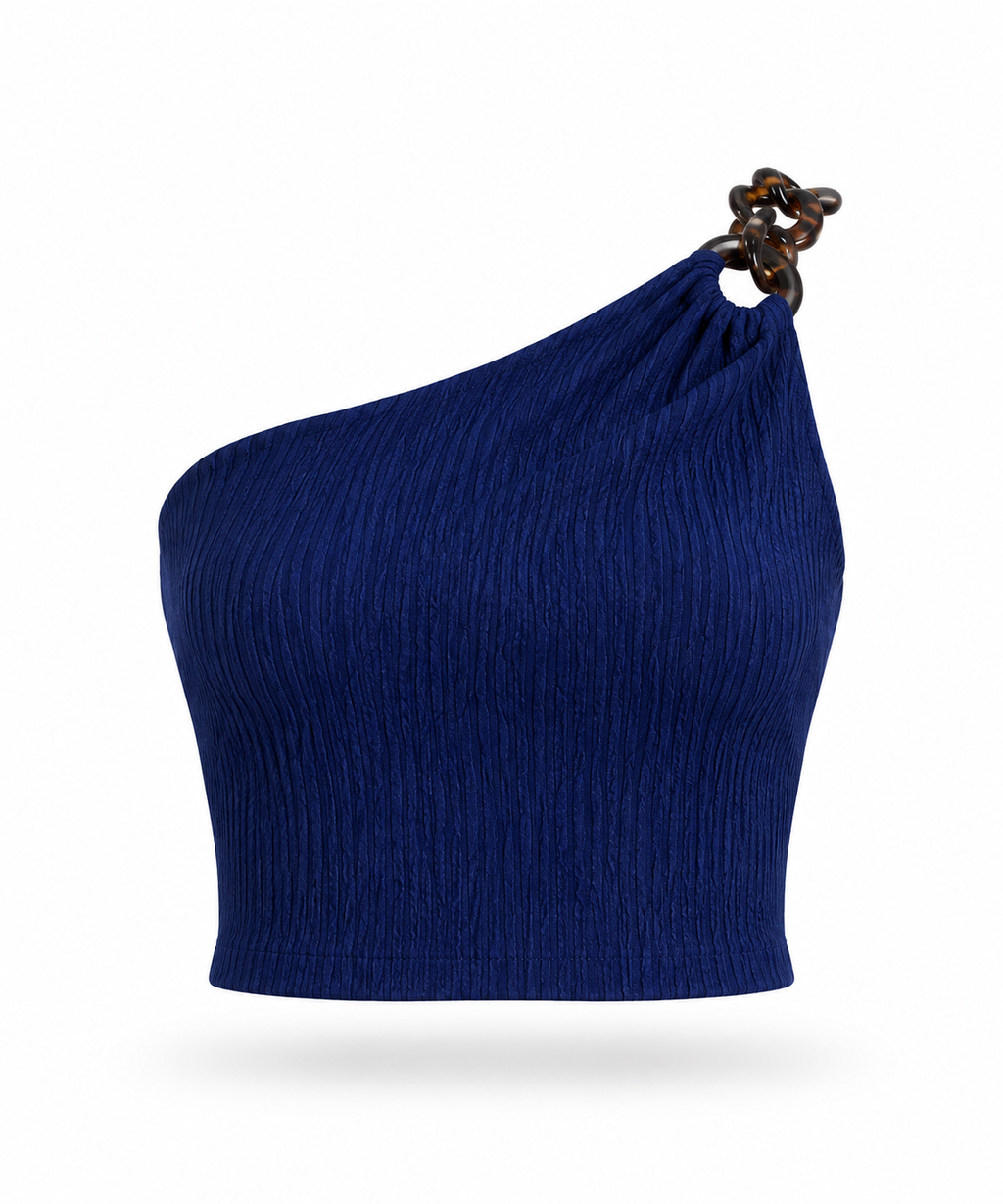 Tasha Navy Wood Detail Top