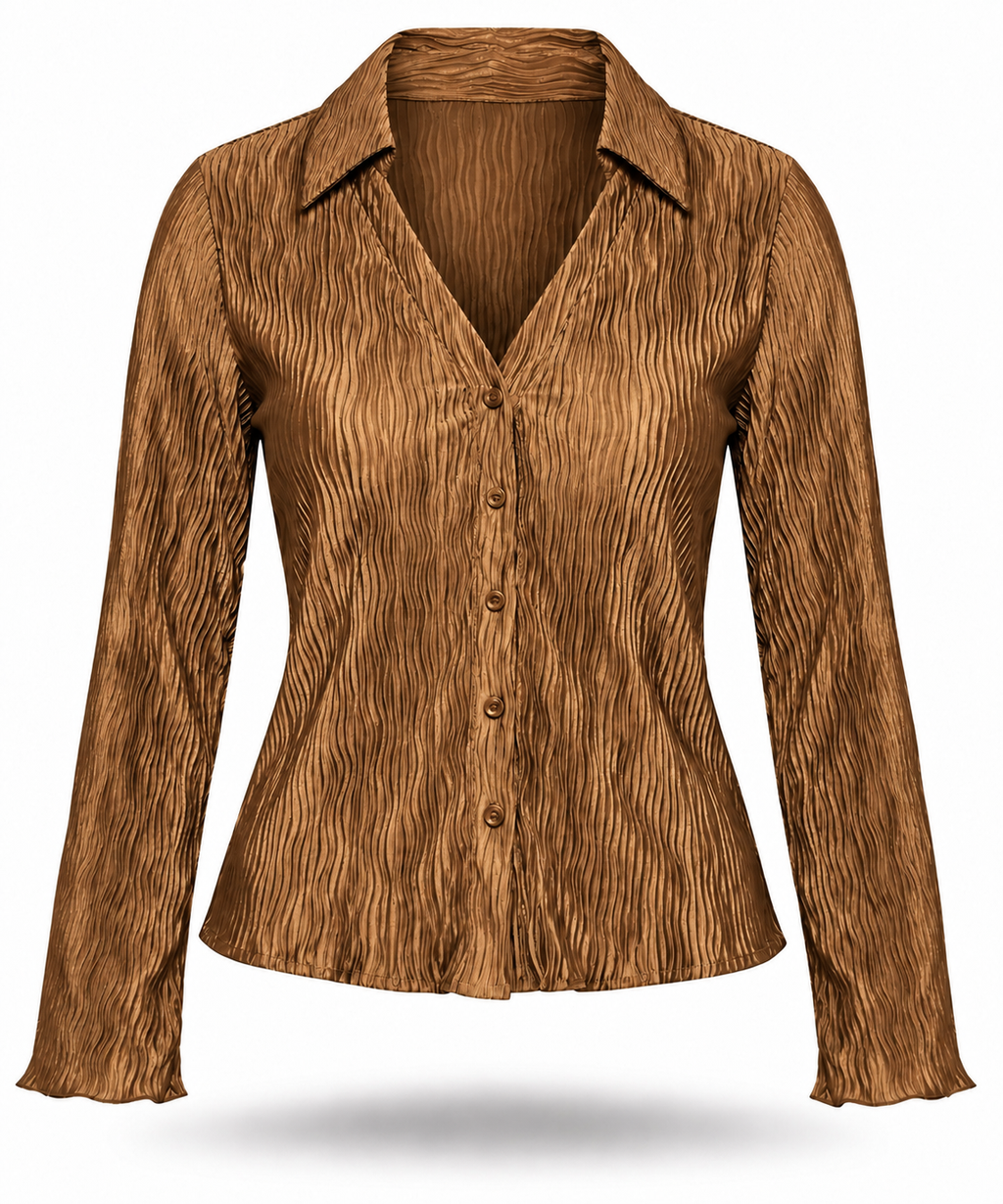 Bronze V-Neck Shirt With Buttons