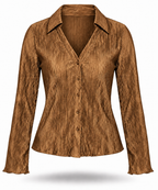 Bronze V-Neck Shirt With Buttons