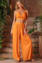Orange Linen High Waisted Long Pants.