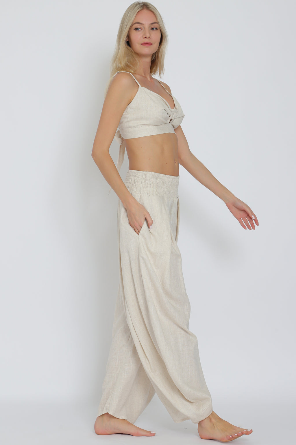 Oatmeal Bra Top & Smocked Waist Pants Set