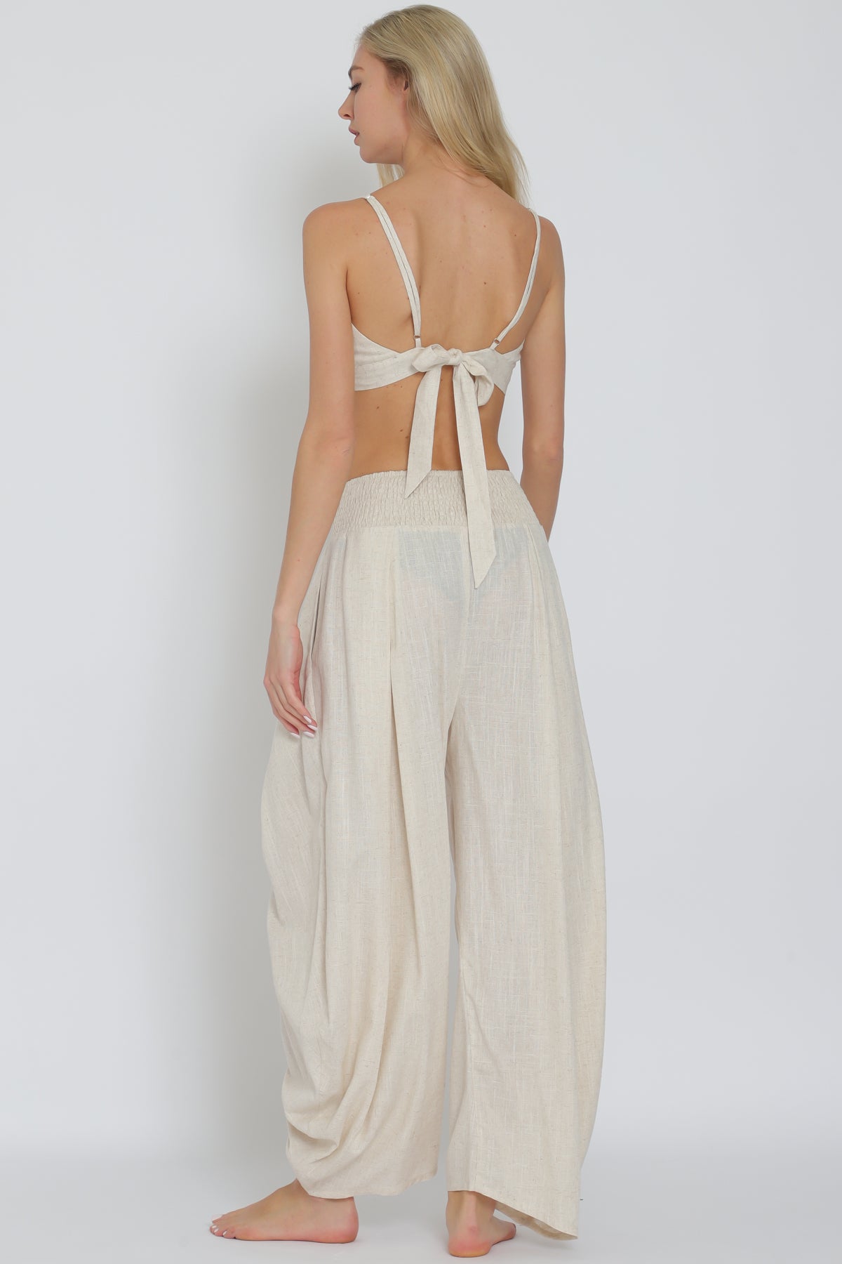 Oatmeal Bra Top & Smocked Waist Pants Set