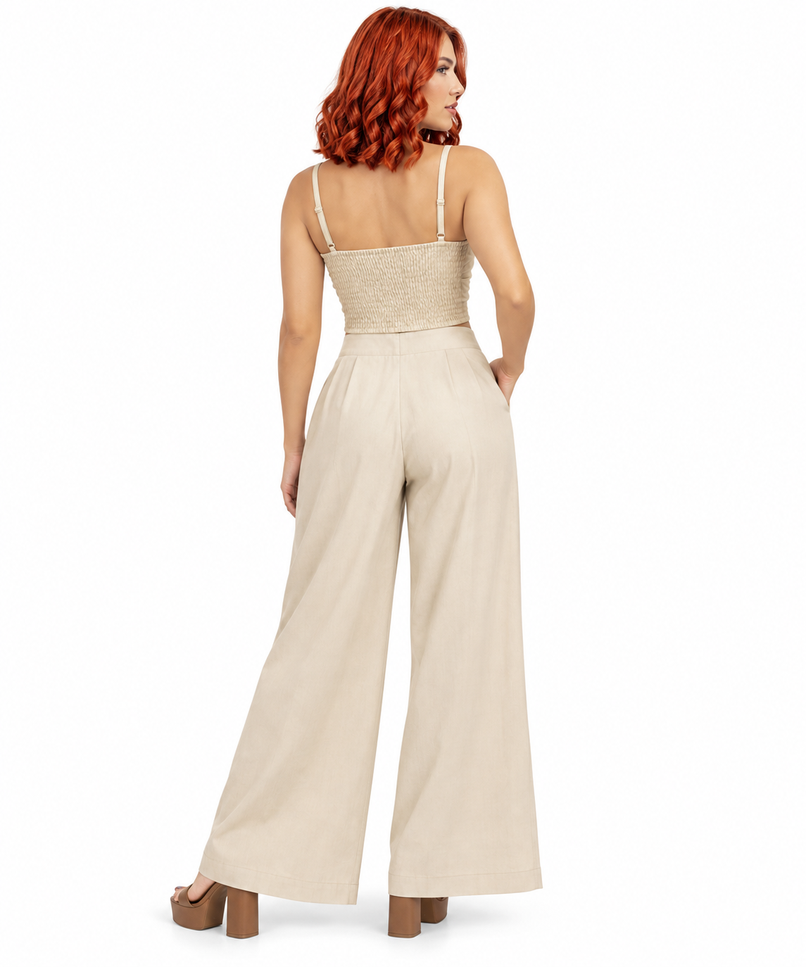 Beige Thin Ribbon Top.