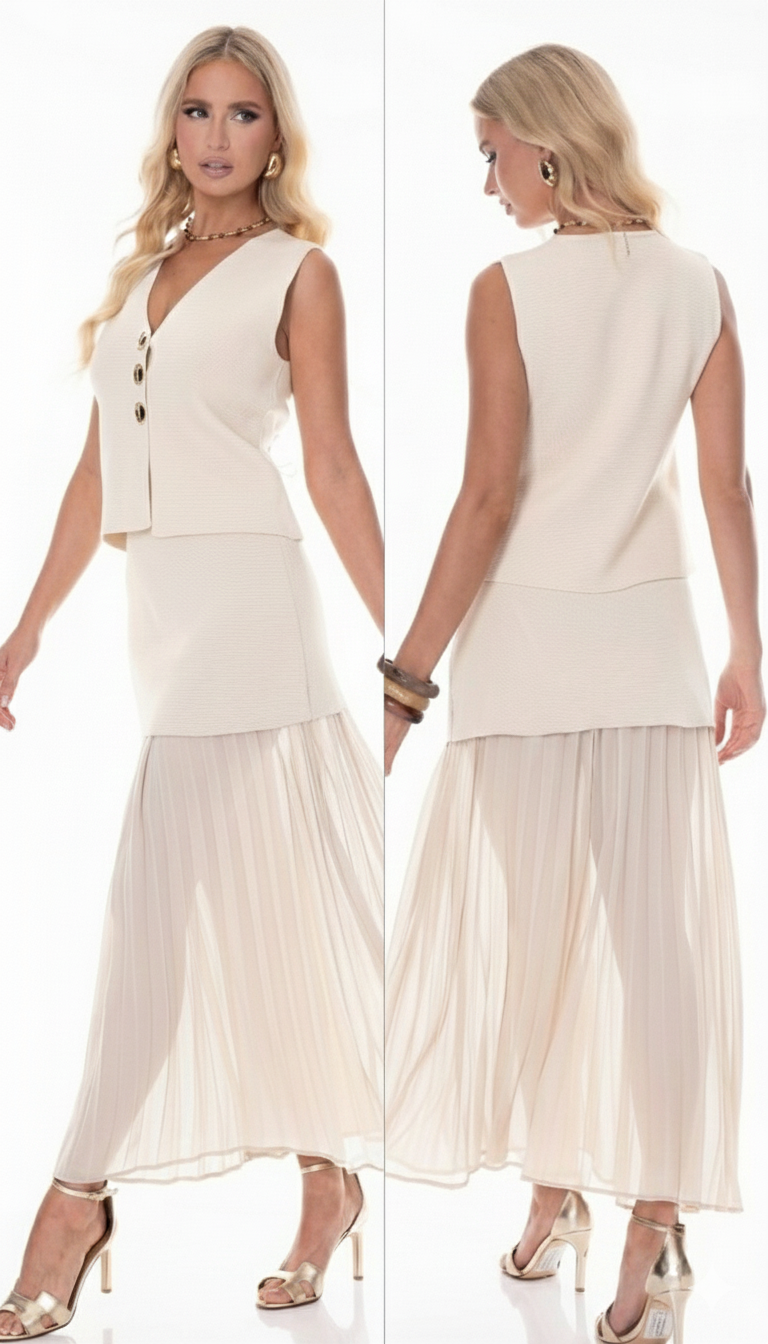 Off White Casual Skirt Set