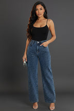Crystal Embellished Stretch Denim Jeans