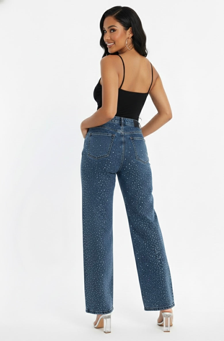 Crystal Embellished Stretch Denim Jeans