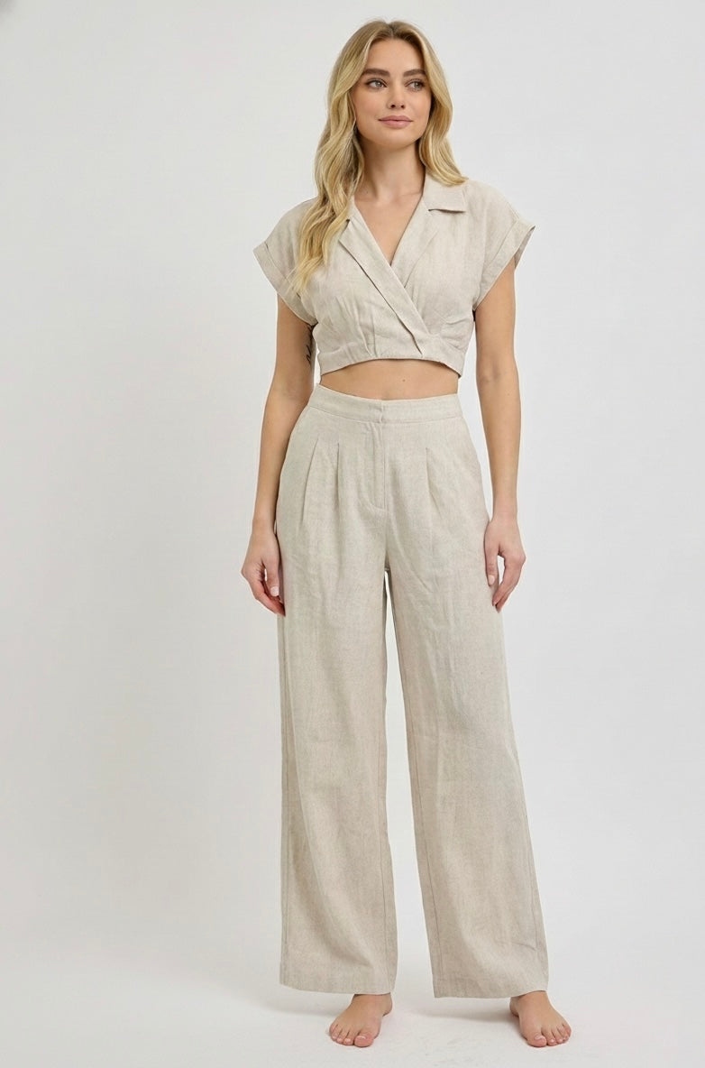 Oatmeal Linen Shirt & Long Pants Set