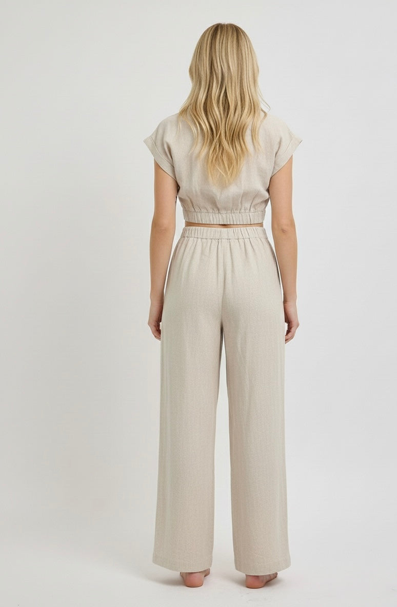 Oatmeal Linen Shirt & Long Pants Set