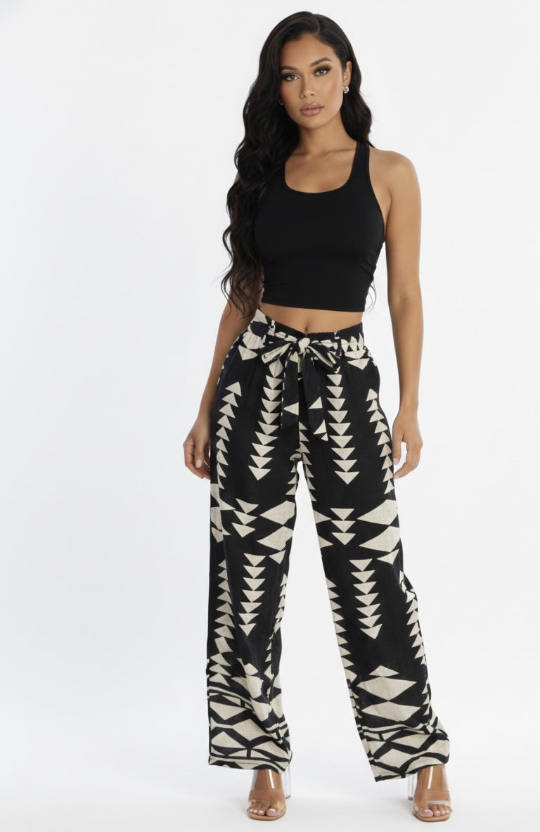 Black Paperbag Wide Leg Pants