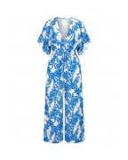 Blue Kimono-Sleeve Tie-Front Jumpsuit