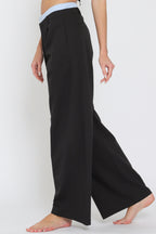 Black Contrast Waist Long Pants