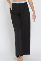 Black Contrast Waist Long Pants