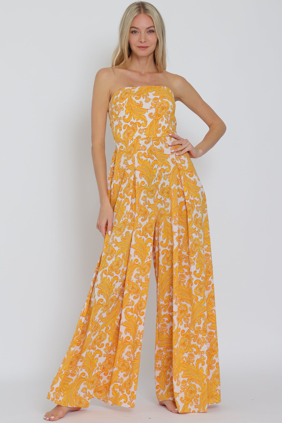 Yellow Strapless Tie-Back Jumpsuit