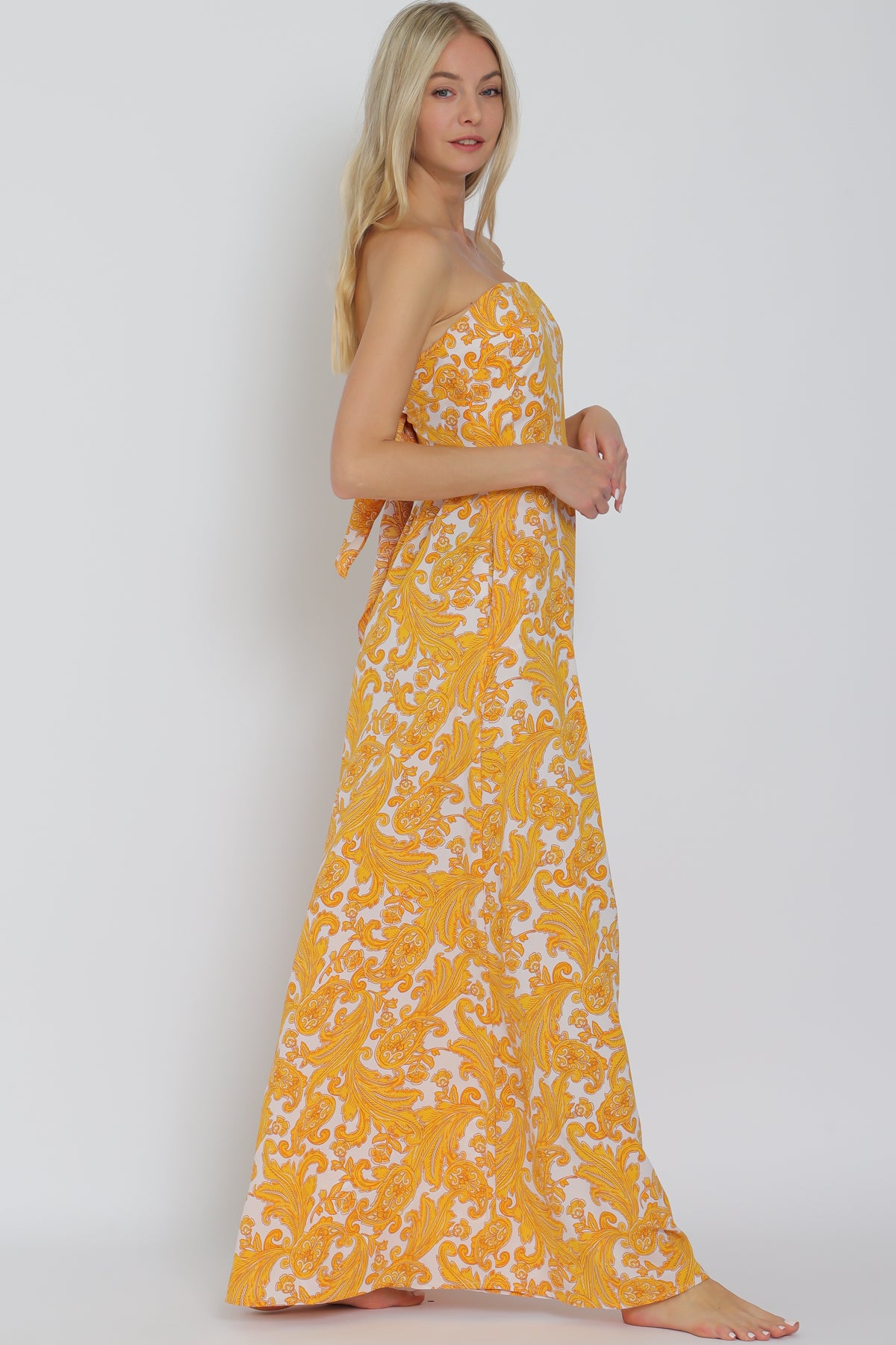 Yellow Strapless Tie-Back Jumpsuit