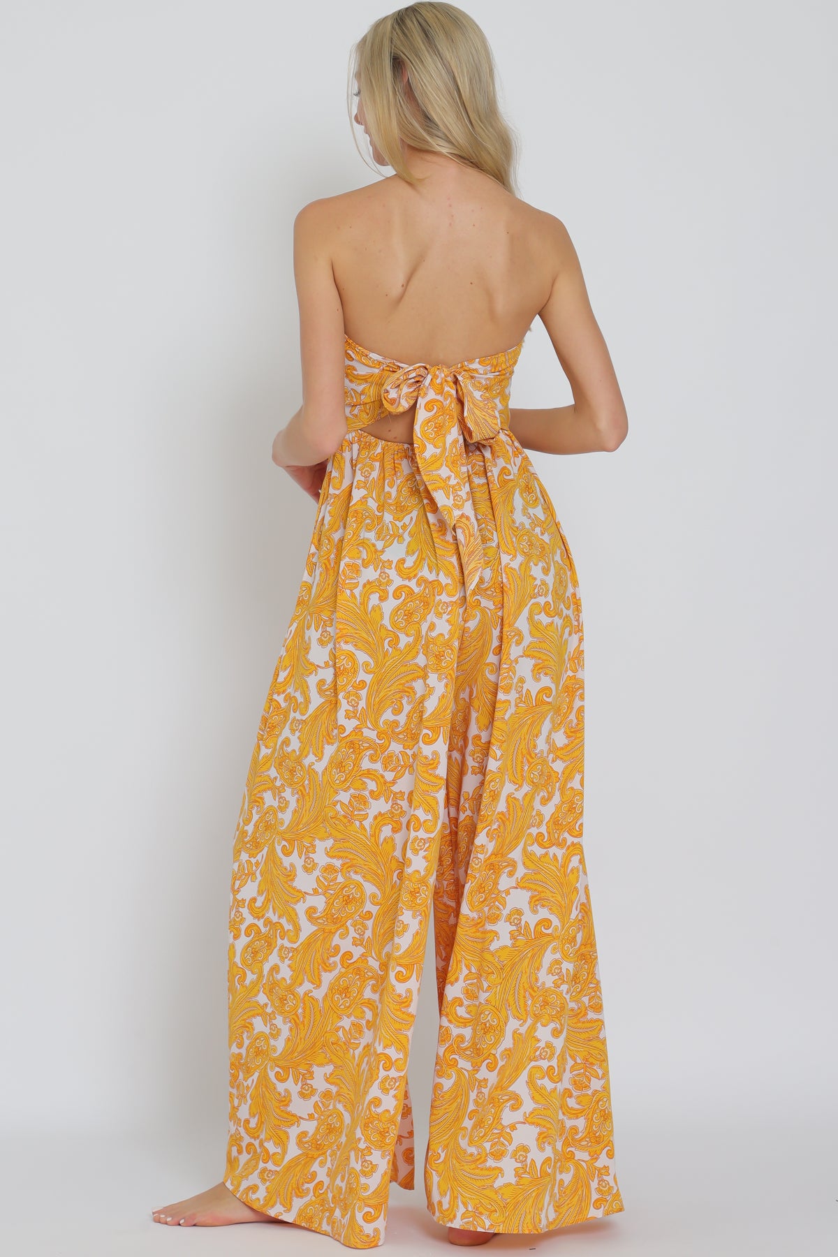 Yellow Strapless Tie-Back Jumpsuit