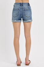 Medium Wash High Rise Ripped Shorts