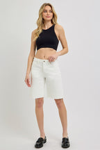 White Mid-Rise Relaxed Fit Bermuda Shorts