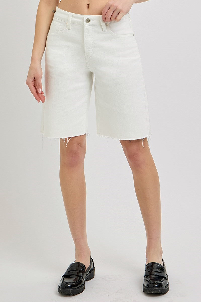 White Mid-Rise Relaxed Fit Bermuda Shorts
