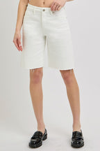 White Mid-Rise Relaxed Fit Bermuda Shorts