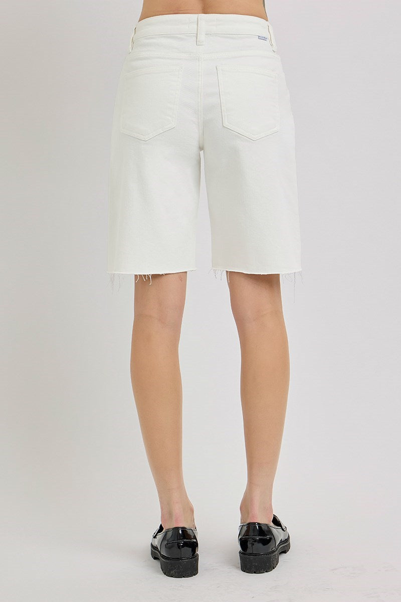 White Mid-Rise Relaxed Fit Bermuda Shorts
