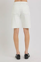 White Mid-Rise Relaxed Fit Bermuda Shorts