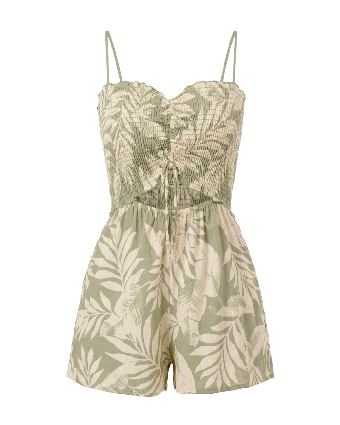 Smocked Leaf Print Romper