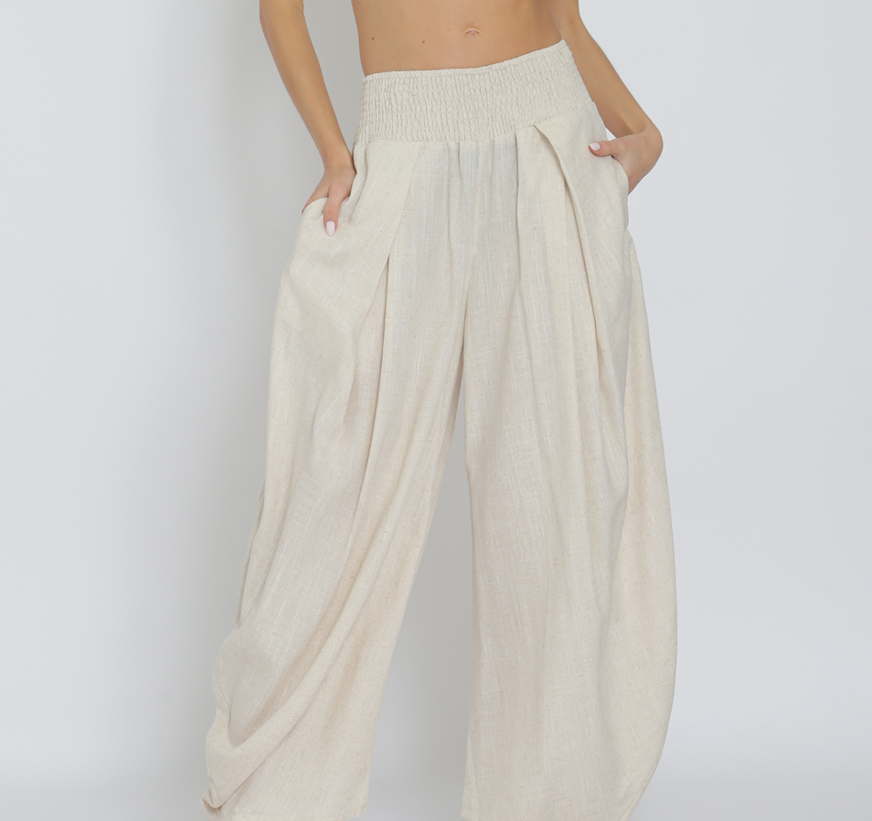 Oatmeal elastic waistband pants